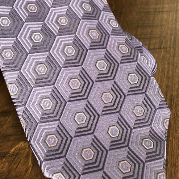 ERMENEGILDO ZEGNA Purple Geometric Silk Neck Tie - Picture 2 of 6